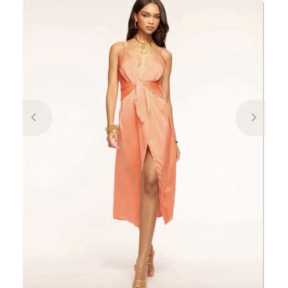 Ramy‎ Brook Nicki Plunging Satin Midi Dress in Guava Size Small NWT